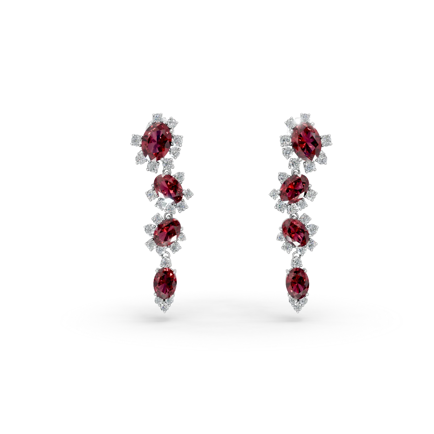 Cercei lungi din argint cu rodolite rosii de 9.42ct si zirconii