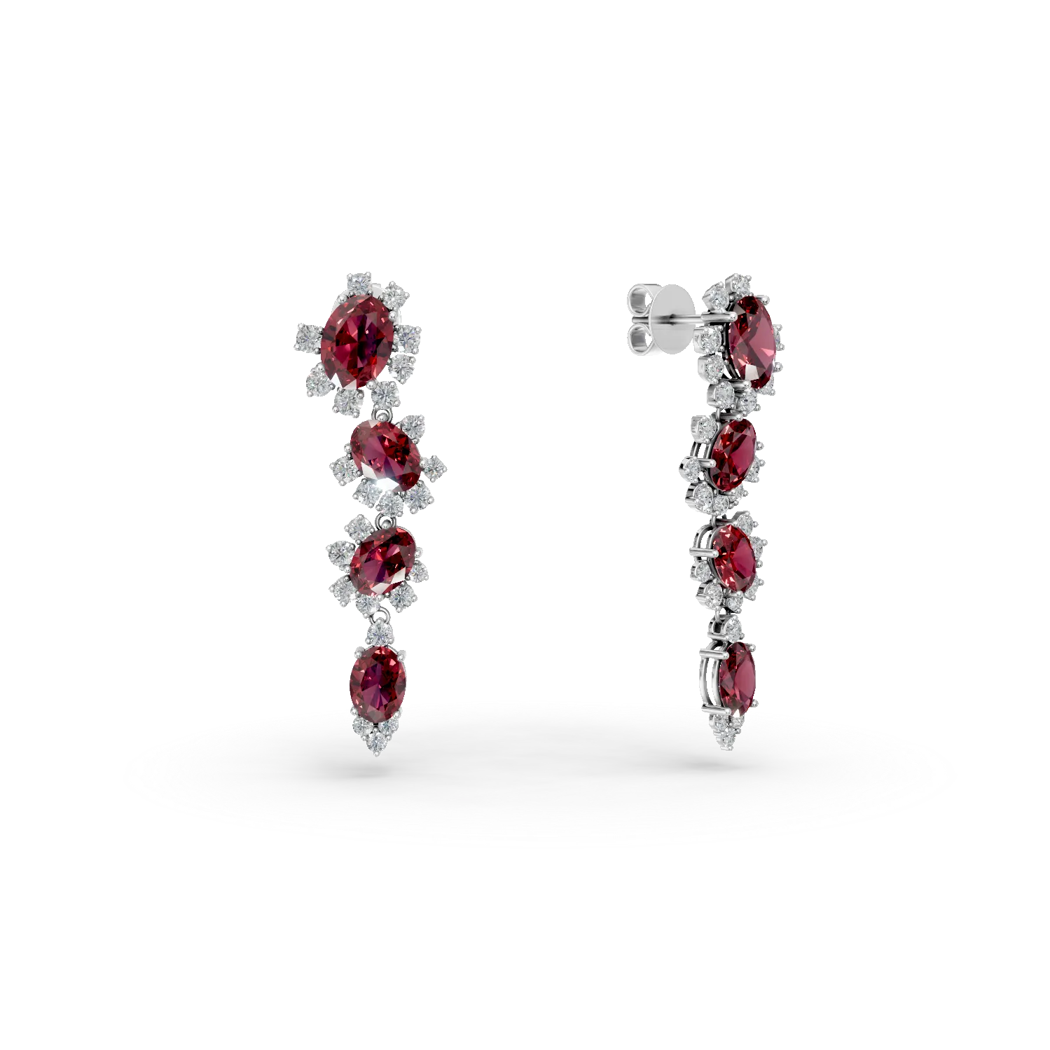 Cercei lungi din argint cu rodolite rosii de 9.42ct si zirconii