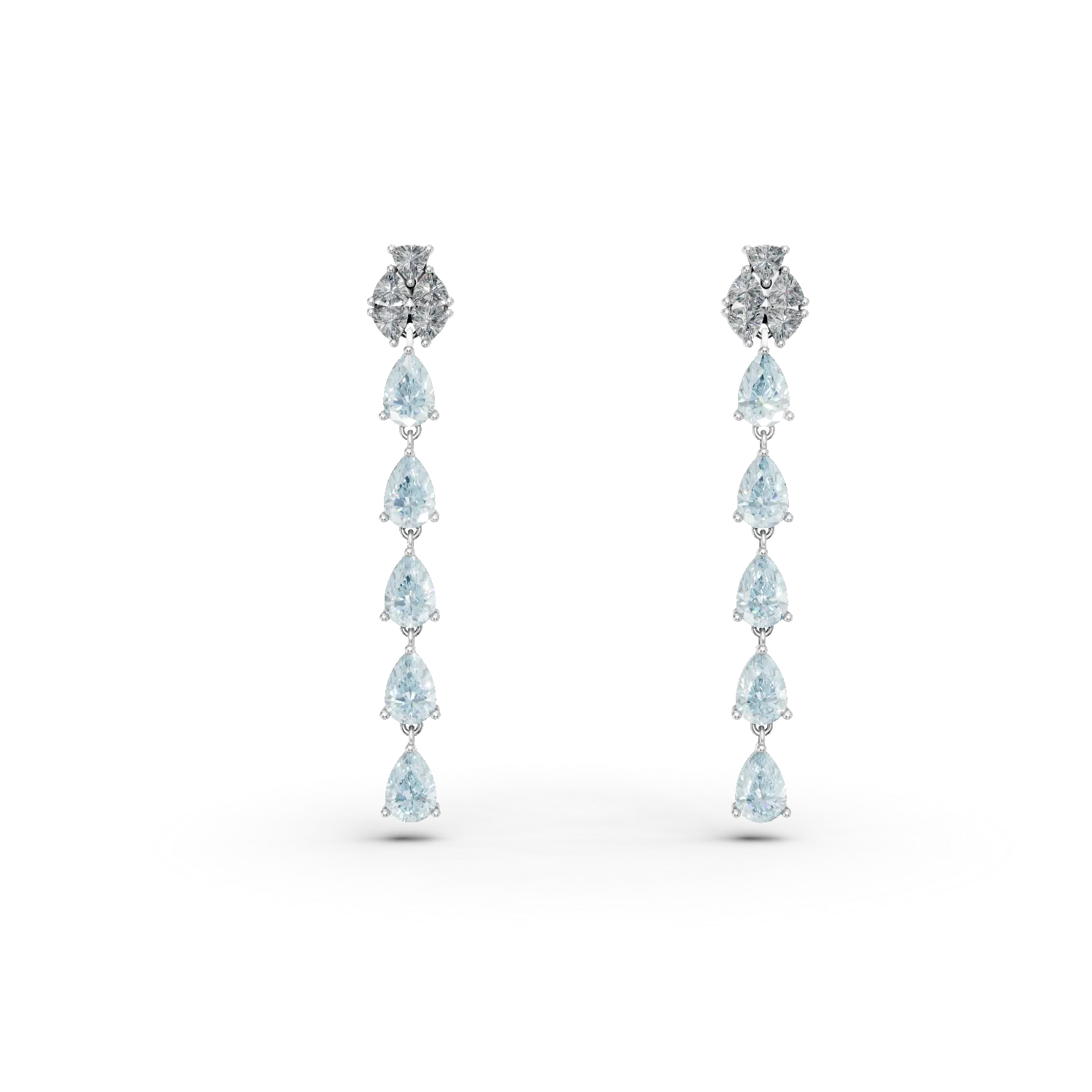 Cercei lungi din argint cu acvamarine de 6.53ct si zirconii