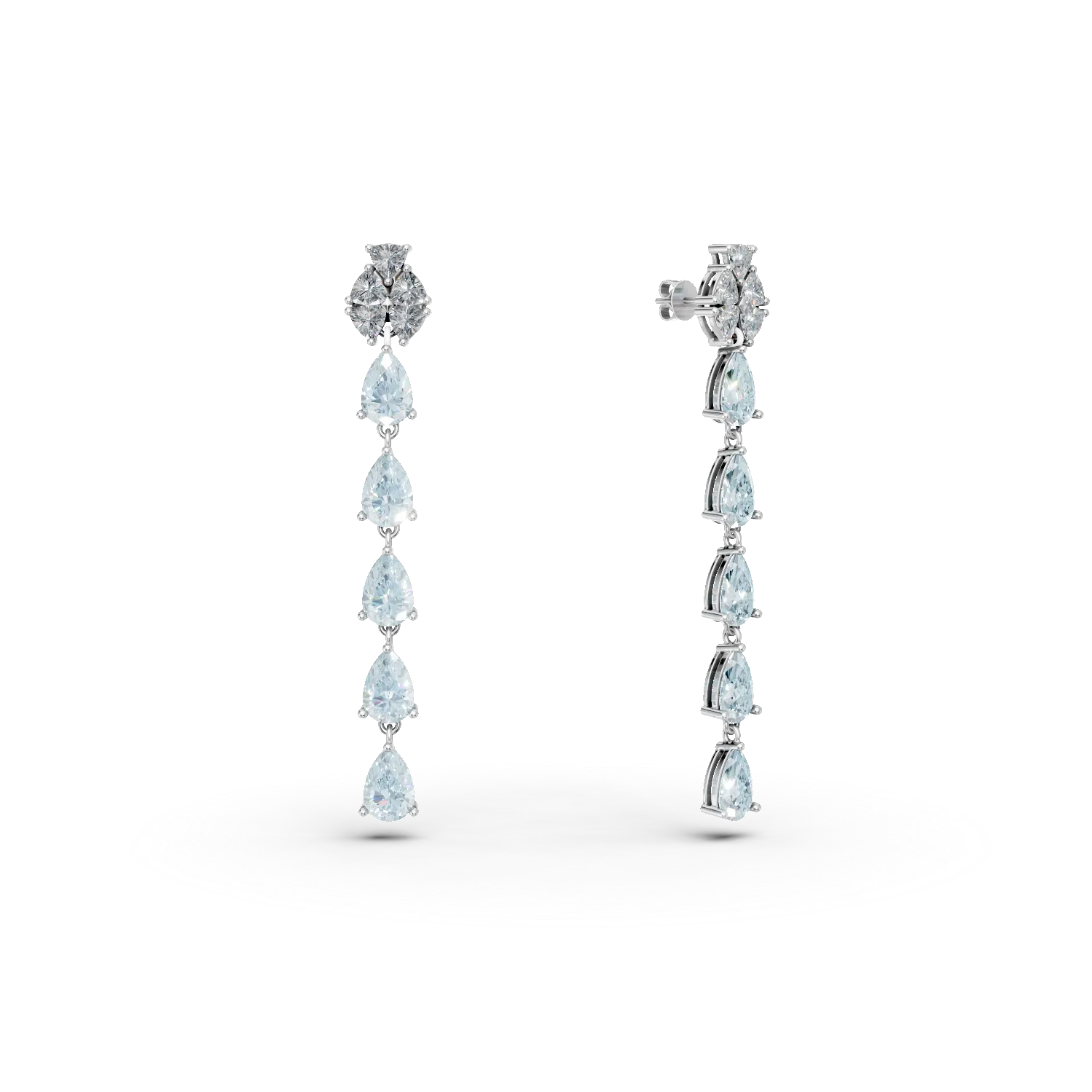 Cercei lungi din argint cu acvamarine de 6.53ct si zirconii