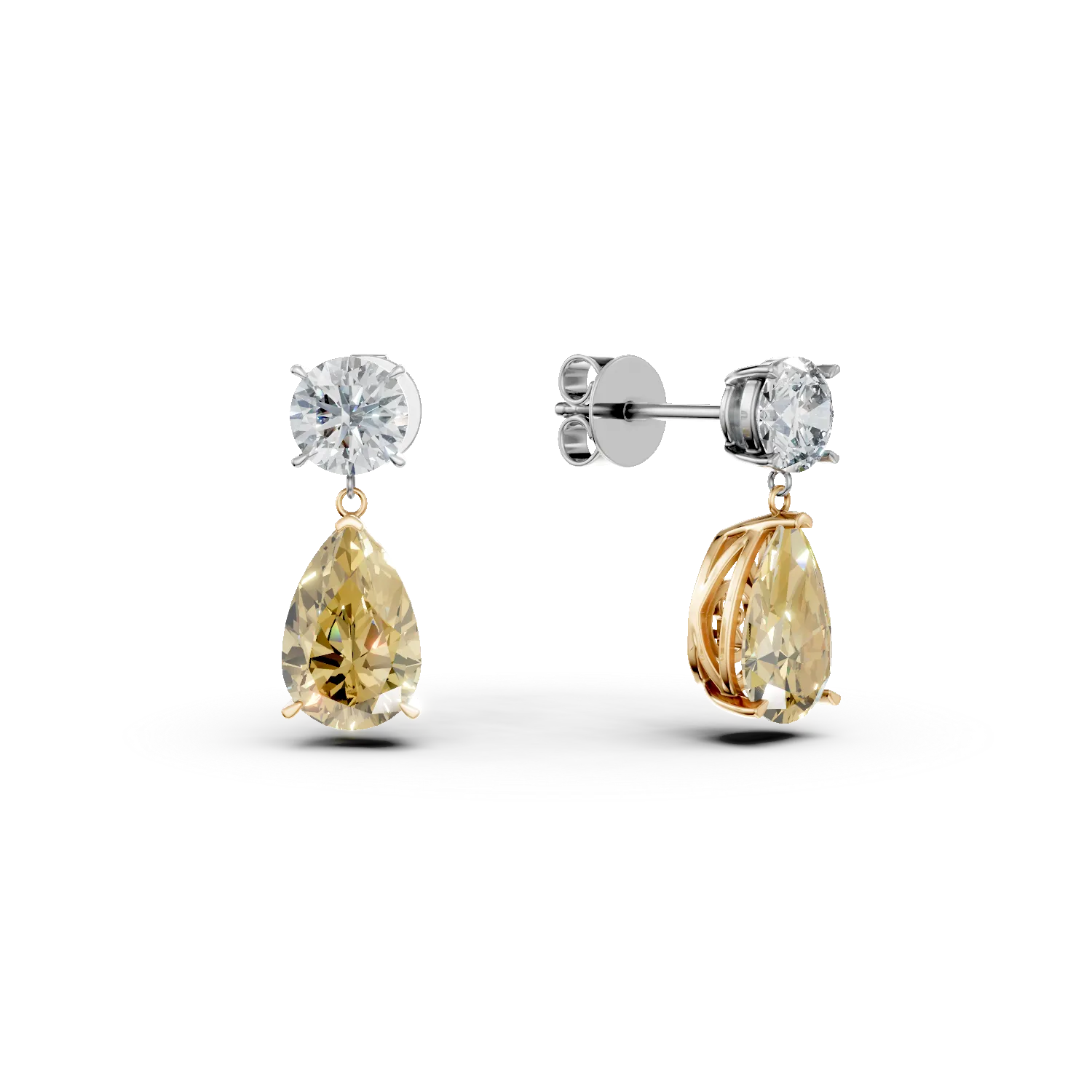 Cercei din aur alb cu diamante fancy galbene si diamante incolore de 5.67ct create in laborator