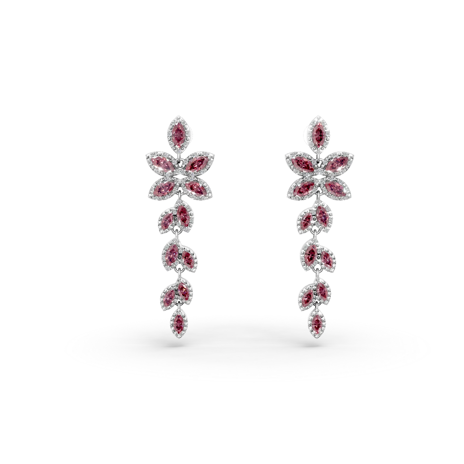 Cercei lungi din argint cu rodolite rosii de 4.64ct si zirconii