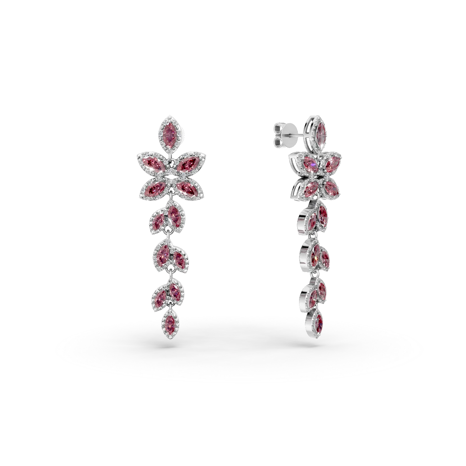 Cercei lungi din argint cu rodolite rosii de 4.64ct si zirconii