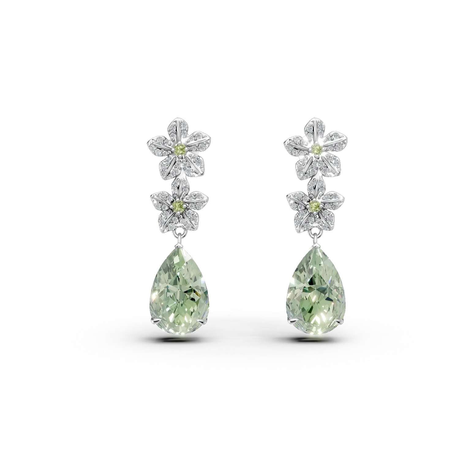 Cercei florali din argint cu fluorit verde si peridote de 14.85ct si zirconii