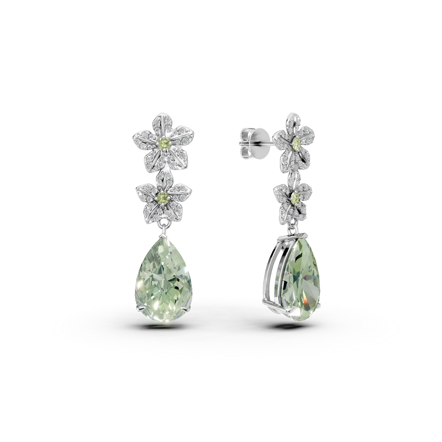 Cercei florali din argint cu fluorit verde si peridote de 14.85ct si zirconii