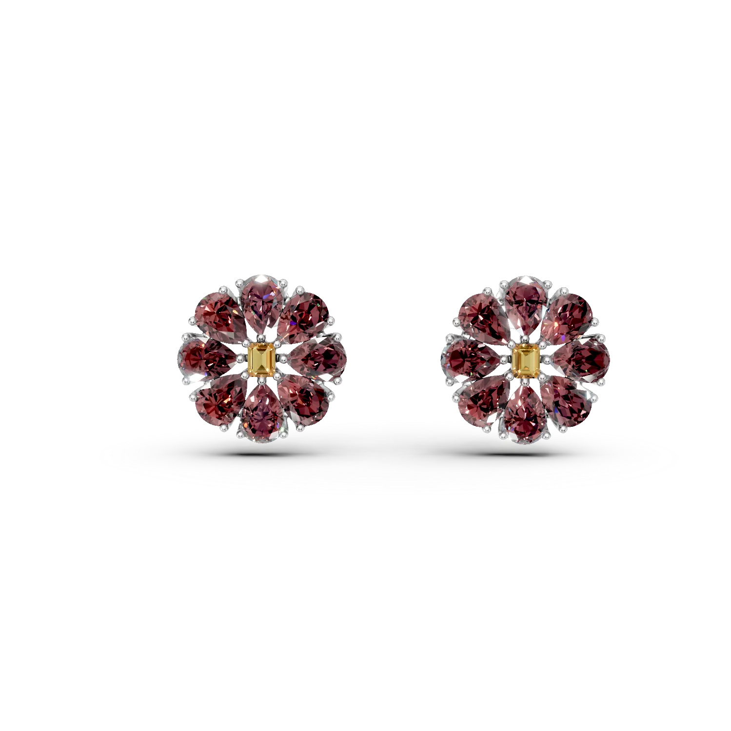 Cercei florali din argint cu rodolite rosii si citrine de 15.09ct