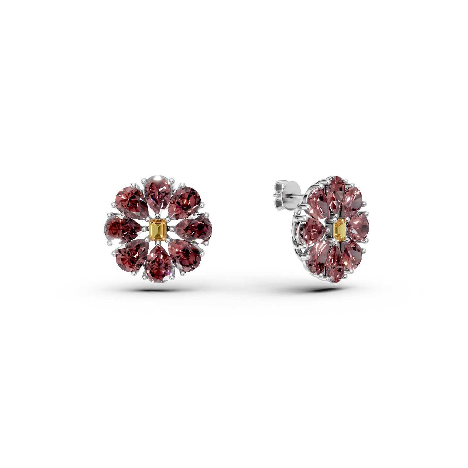Cercei florali din argint cu rodolite rosii si citrine de 15.09ct