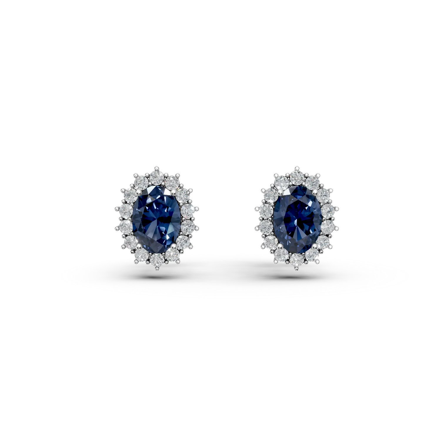 Cercei din aur alb cu safir si diamante de 3.77ct create in laborator