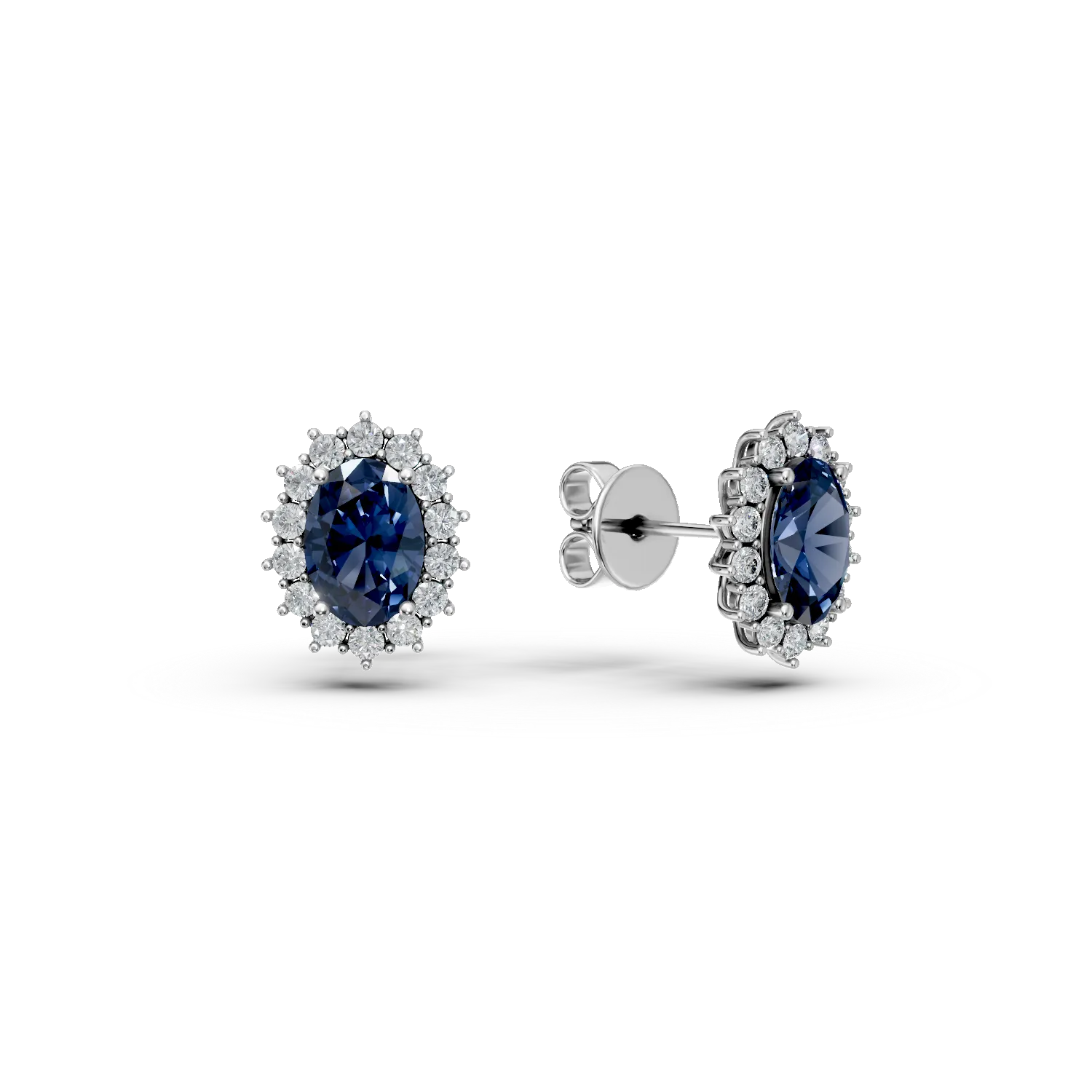 Cercei din aur alb cu safir si diamante de 3.77ct create in laborator