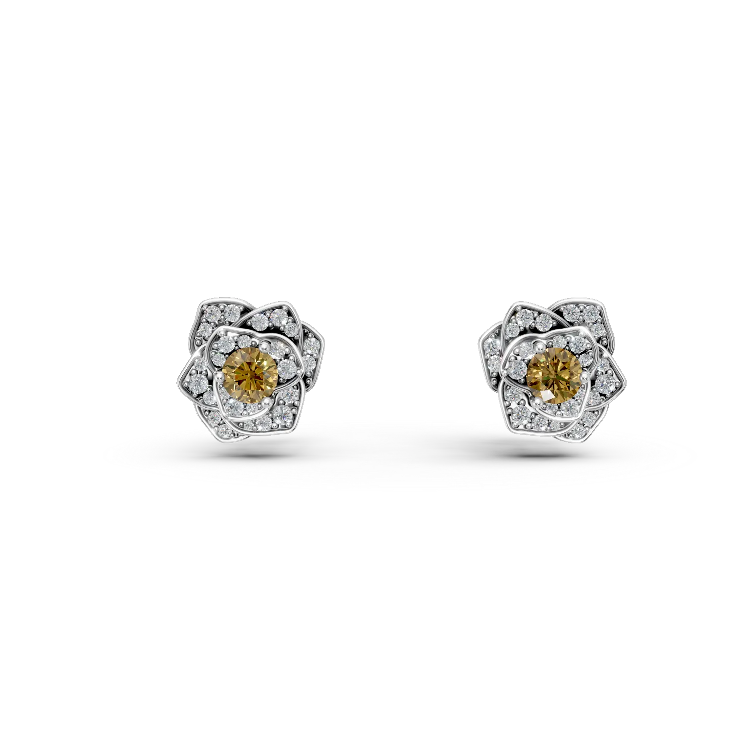 Cercei florali din argint cu citrine de 0.44ct si zirconii