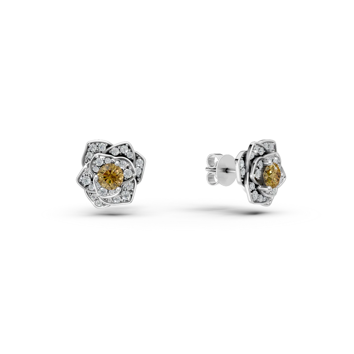 Cercei florali din argint cu citrine de 0.44ct si zirconii