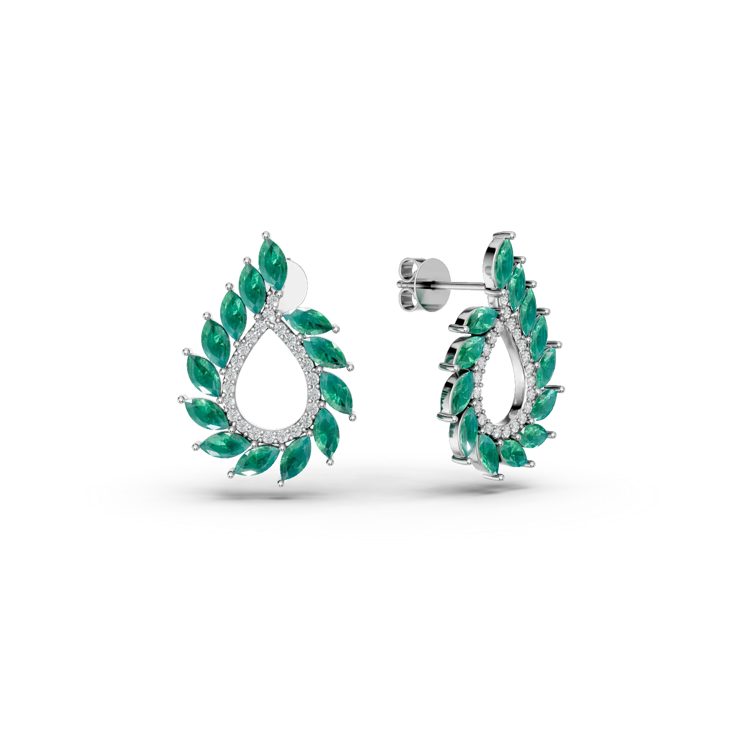 Cercei din argint cu smaralde de 1.9ct si zirconii