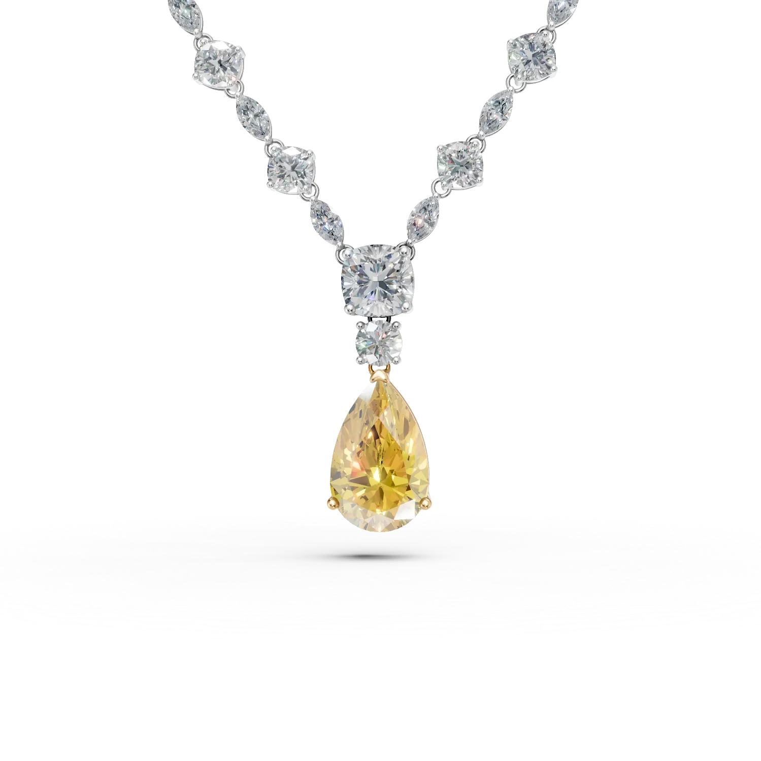 Colier tennis din aur alb cu diamant fancy galben si diamante incolore de 21.44ct create in laborator
