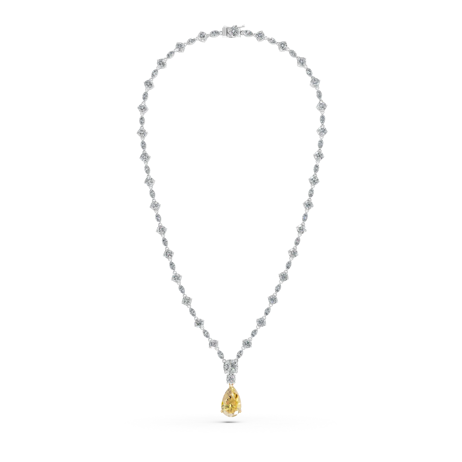 Colier tennis din aur alb cu diamant fancy galben si diamante incolore de 21.44ct create in laborator
