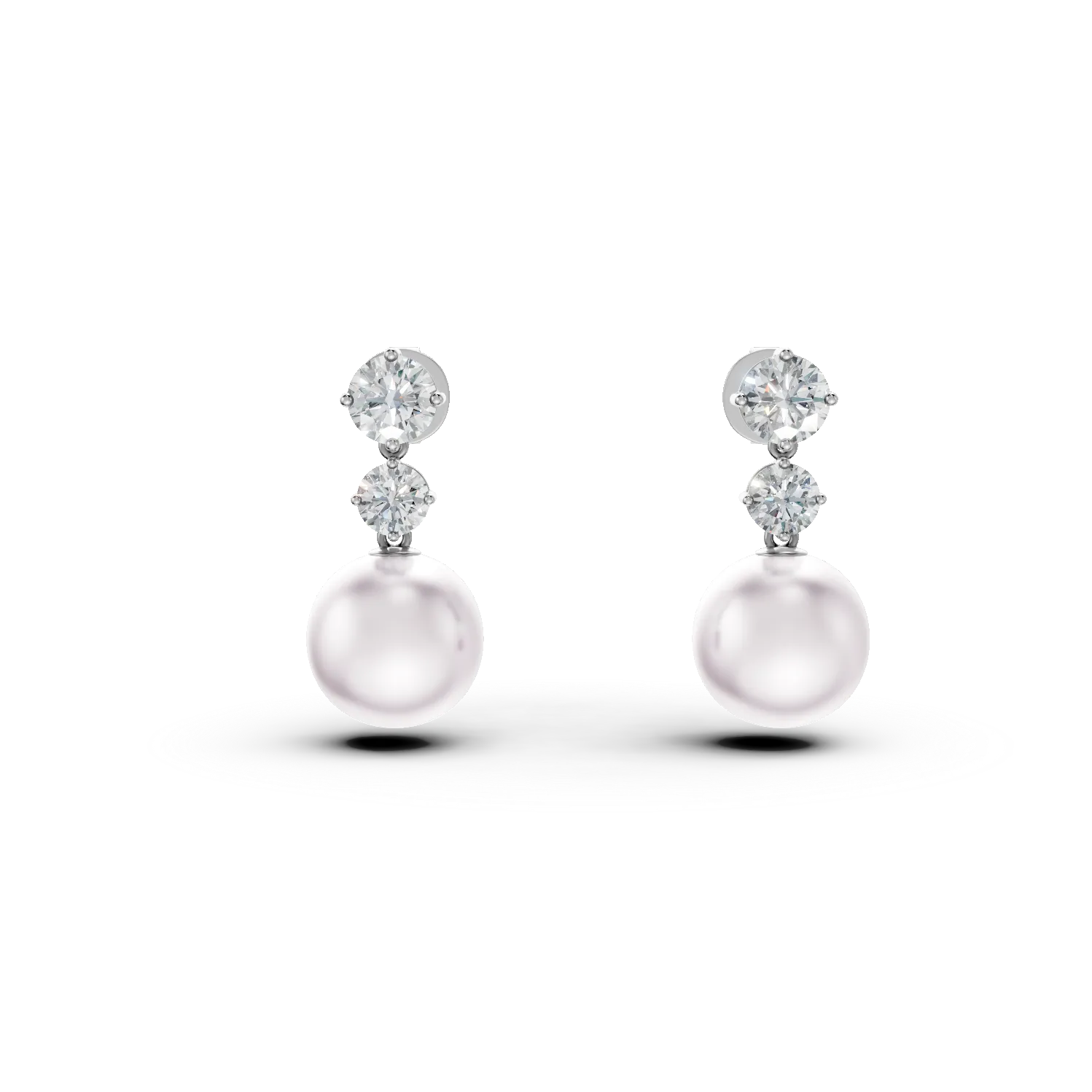 Cercei din aur alb cu perle de cultura si diamante de 1.35ct create in laborator - Imagine 2