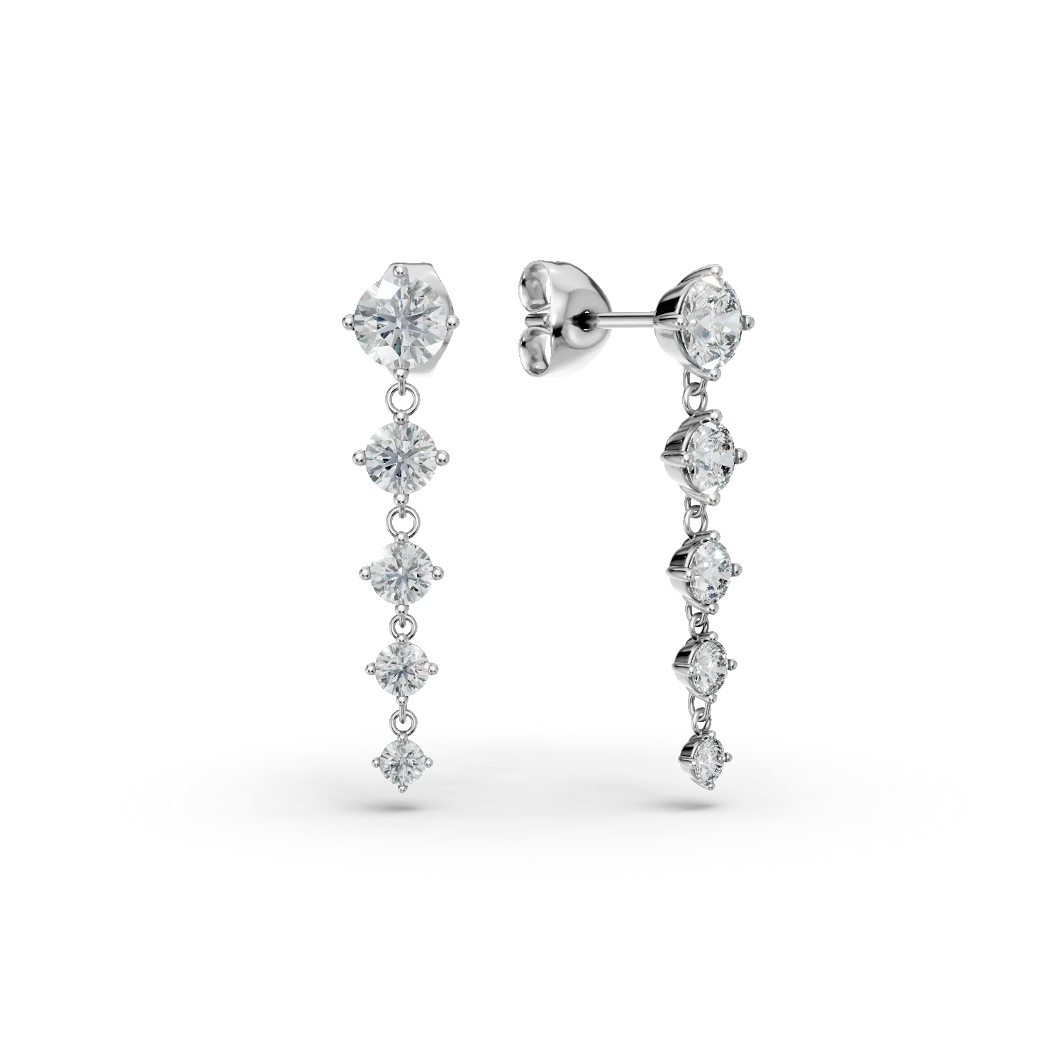 Cercei lungi din aur alb cu diamante de 2.48ct create in laborator