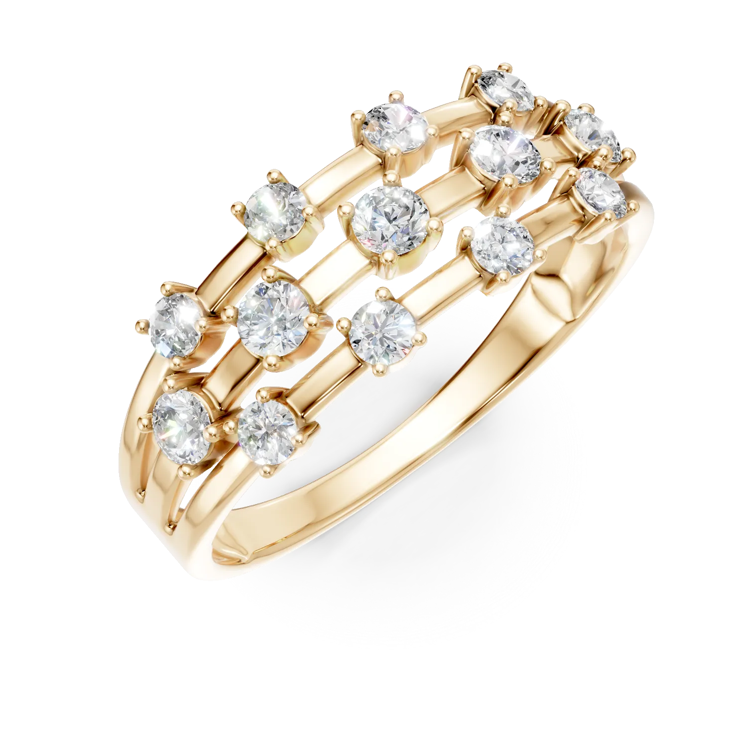 Inel geometric din aur galben cu diamante de 0.6ct create in laborator