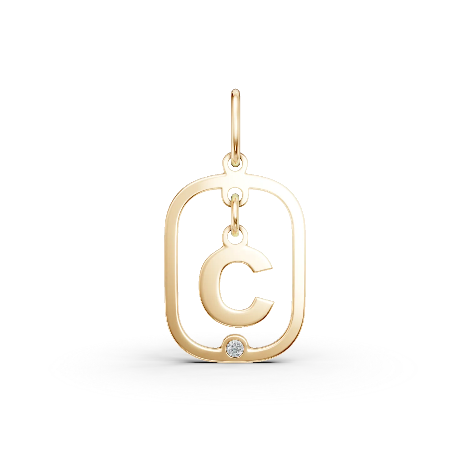 Pandantiv cu initiala C din aur galben cu diamant de 0.005ct creat in laborator