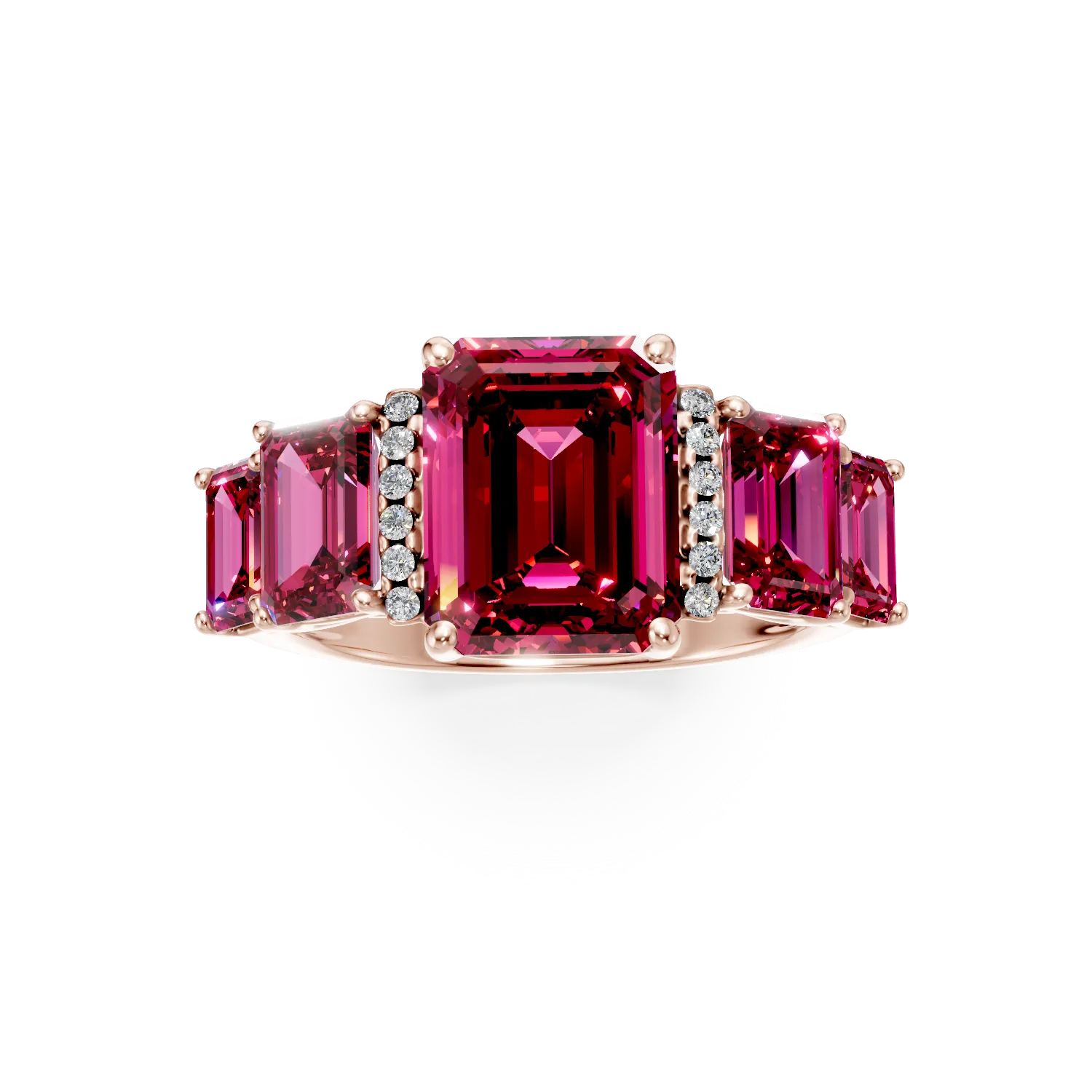 Inel din aur roz cu rubine si diamante de 5.5ct create in laborator