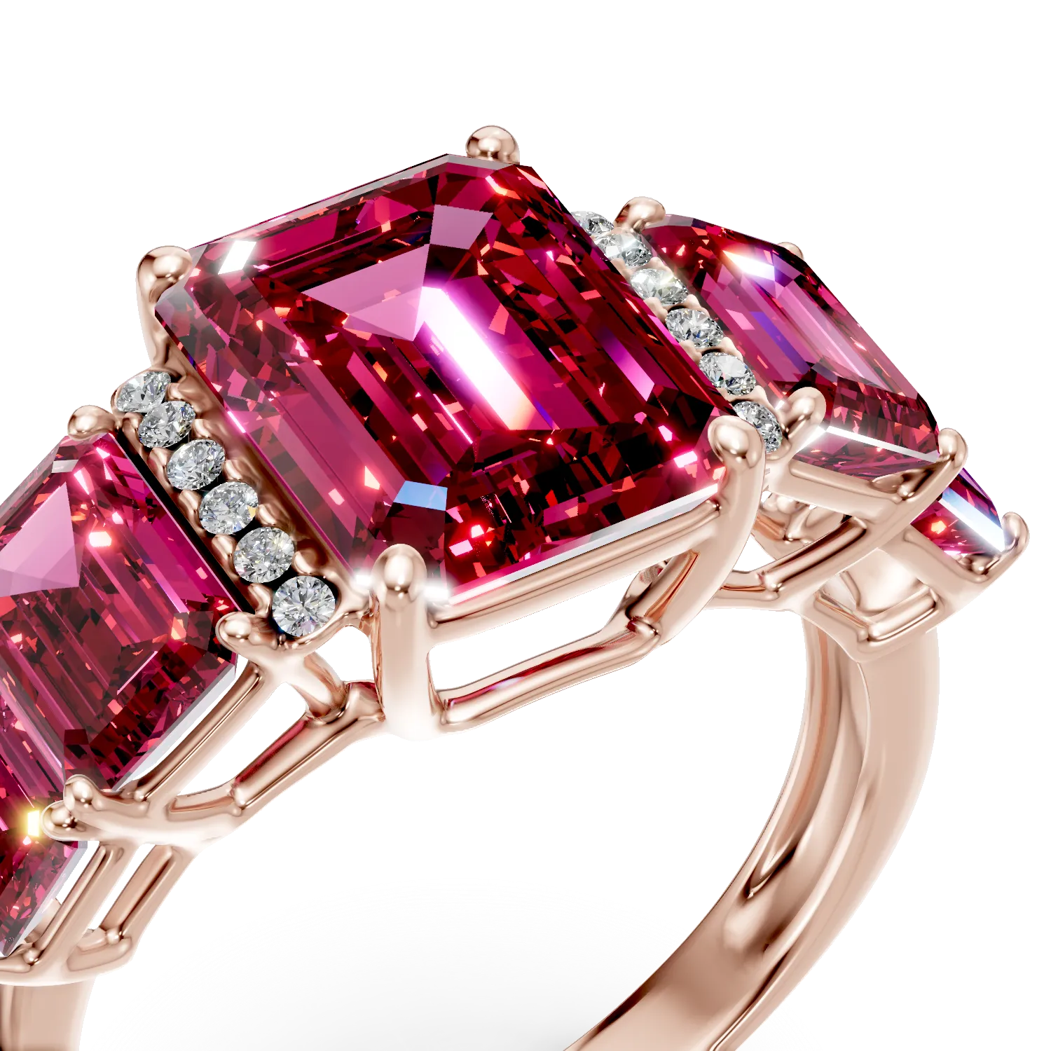Inel din aur roz cu rubine si diamante de 5.5ct create in laborator