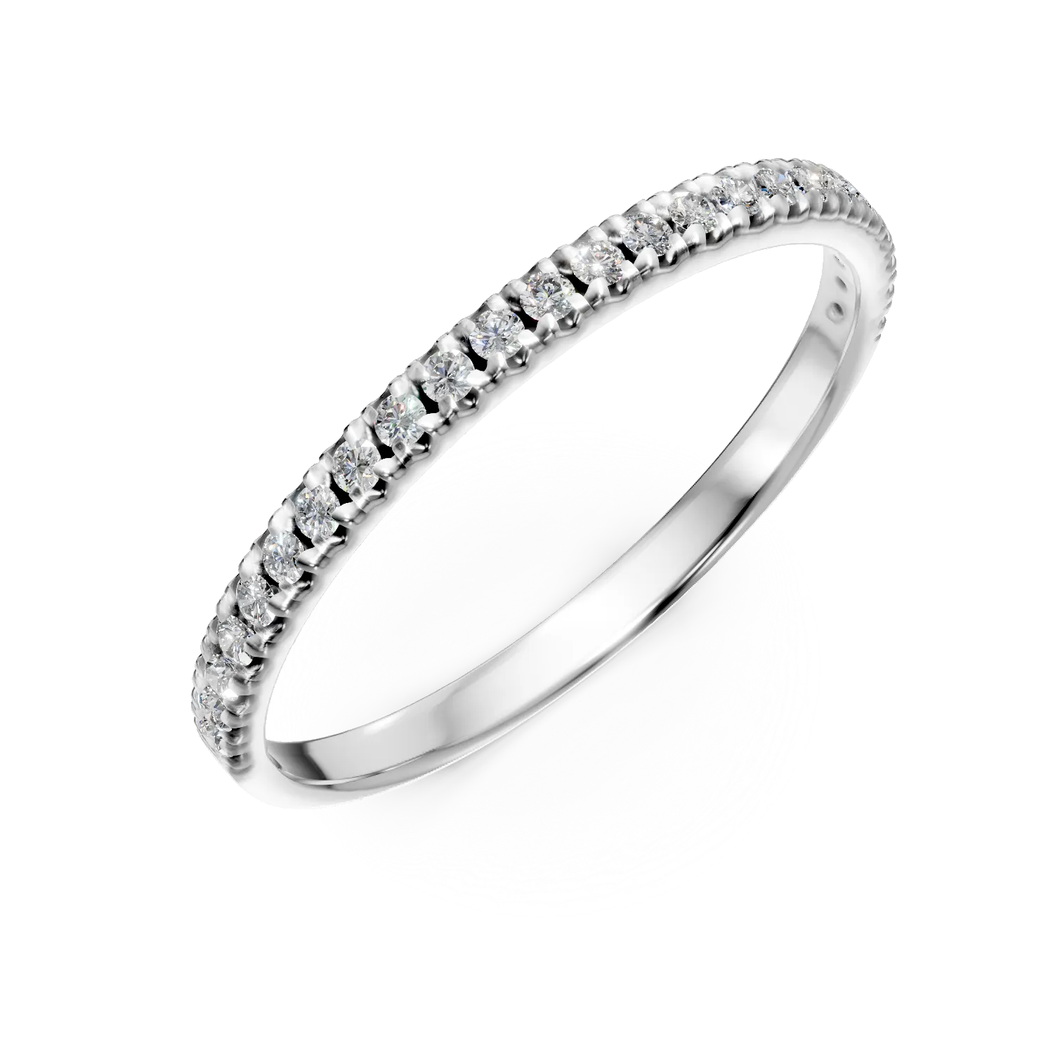 Inel semi eternity din aur alb cu diamante de 0.1ct create in laborator