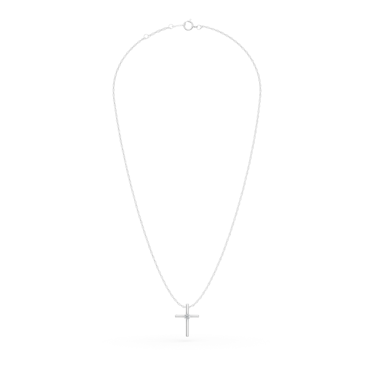 Lant cu pandantiv cruce din aur alb cu diamant de 0.04ct creat in laborator