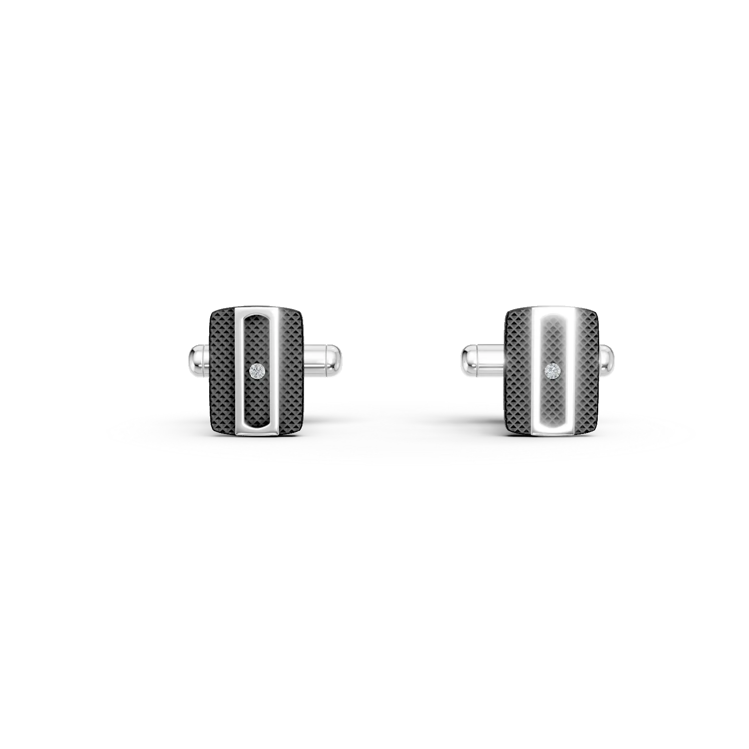 Butoni din otel alb-negru cu diamante de 0.005ct