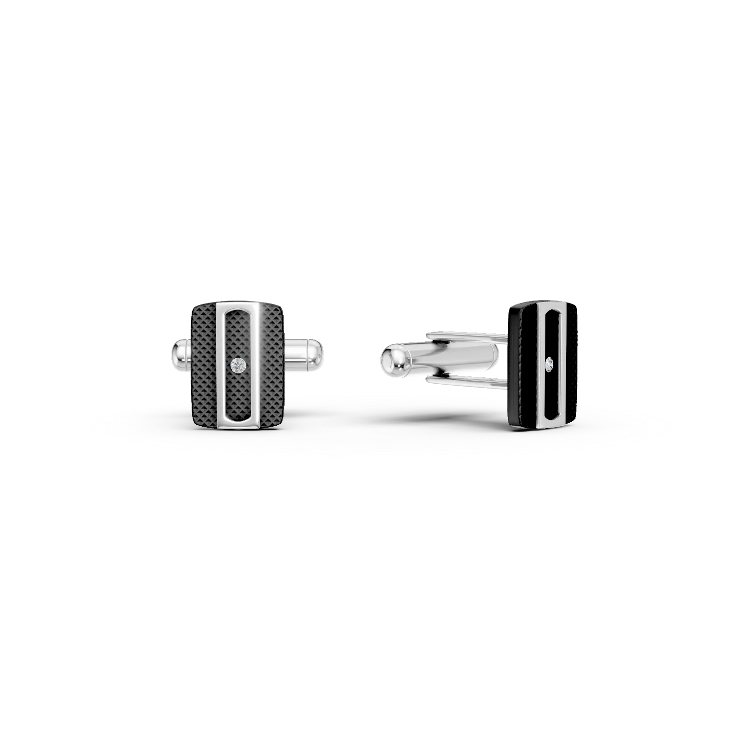 Butoni din otel alb-negru cu diamante de 0.005ct