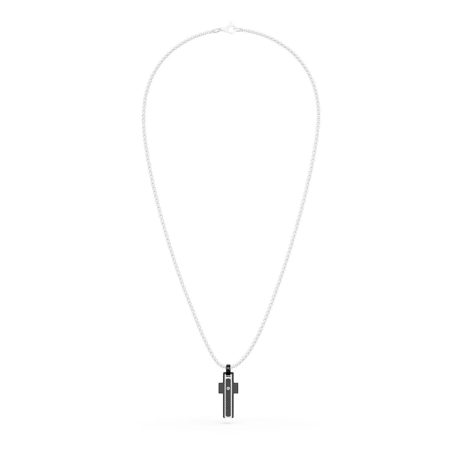 Lant cu pandantiv cruce din otel alb-negru cu diamant de 0.0025ct pentru barbati