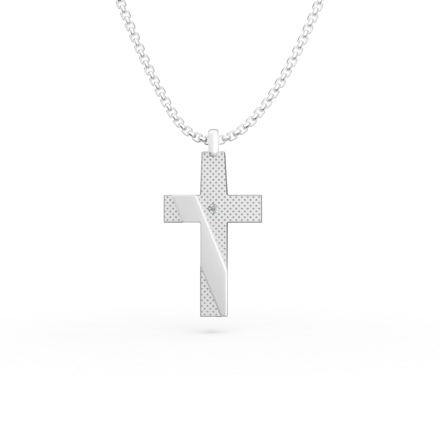 Lant cu pandantiv cruce din otel cu diamant de 0.0025ct pentru barbati