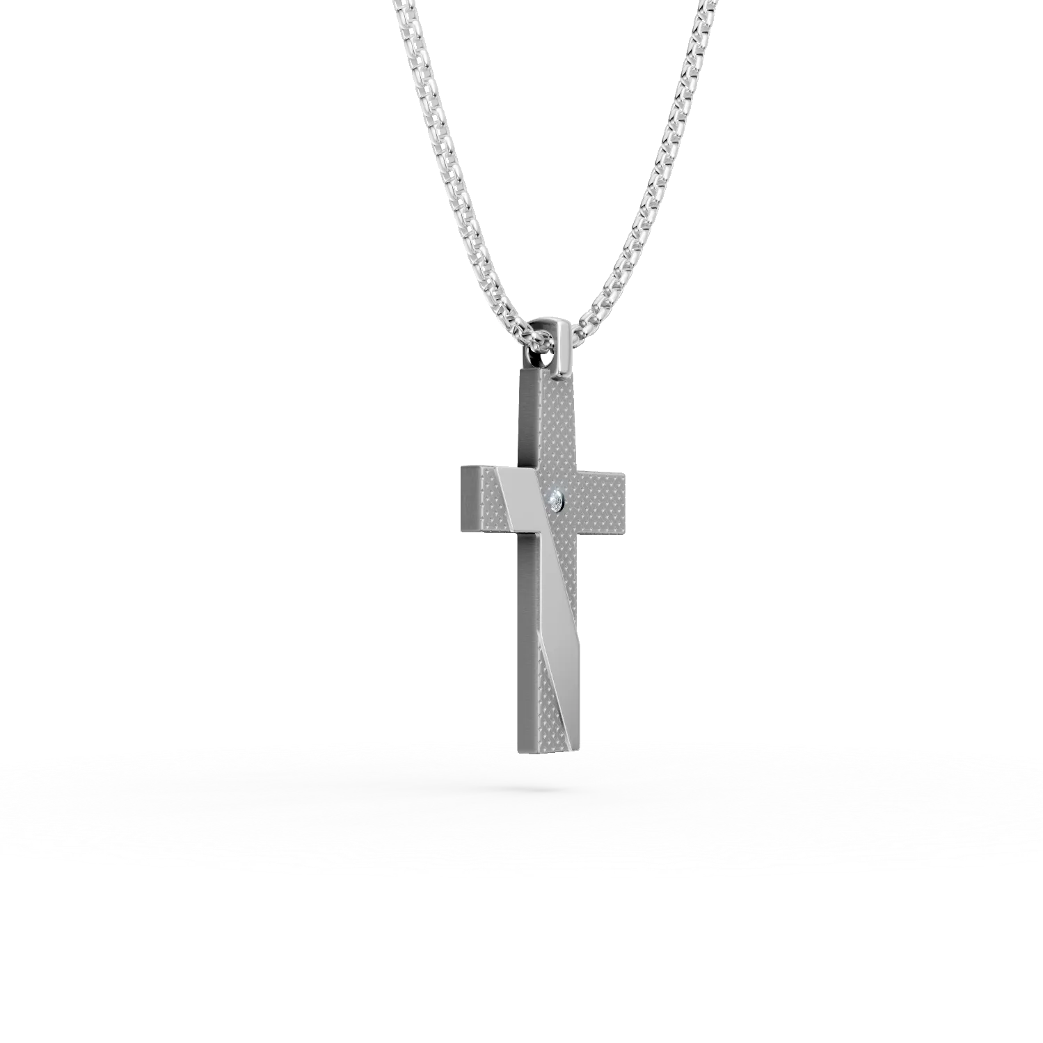 Lant cu pandantiv cruce din otel cu diamant de 0.0025ct pentru barbati