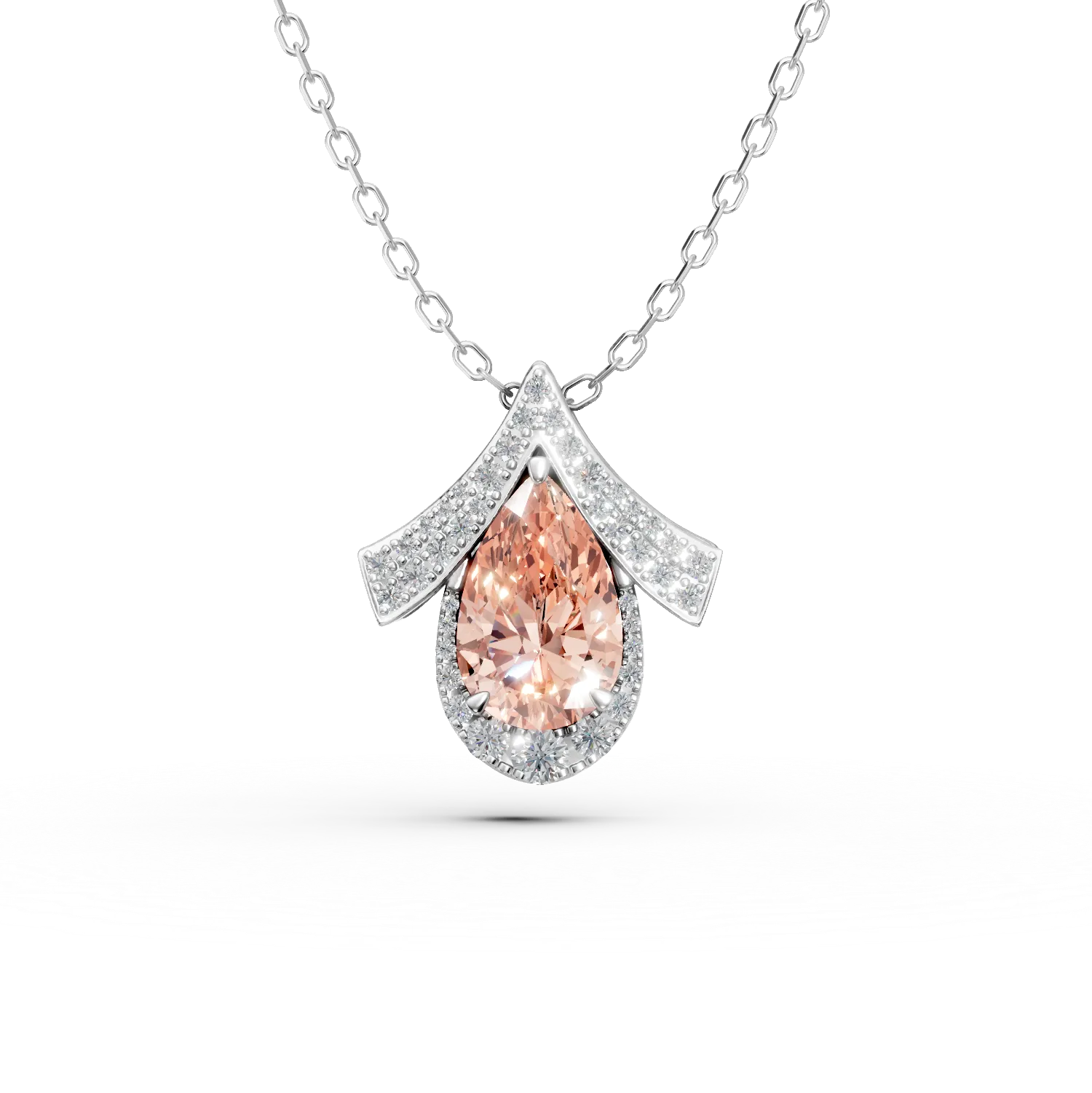 Lant cu pandantiv geometric din aur alb cu diamant fancy roz si diamante incolore de 2.5ct create in laborator