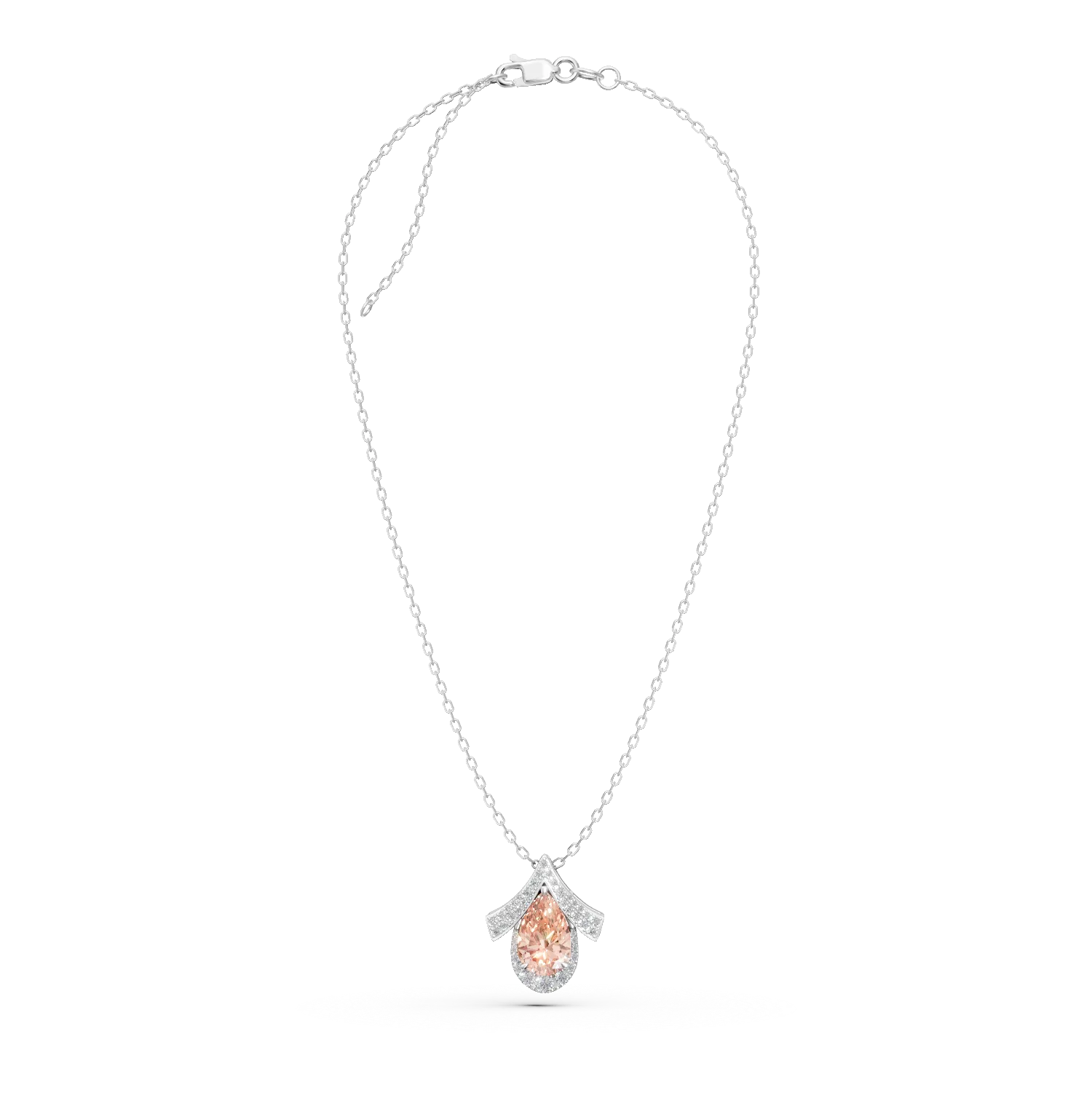 Lant cu pandantiv geometric din aur alb cu diamant fancy roz si diamante incolore de 2.5ct create in laborator