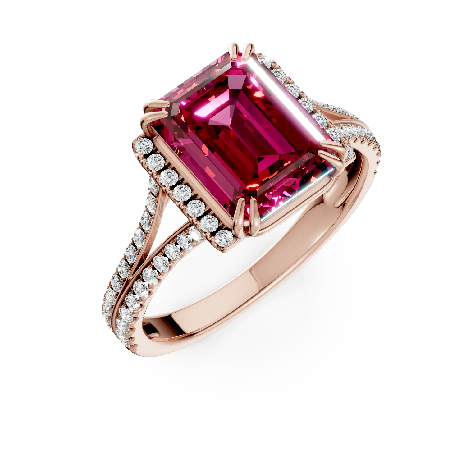 Inel din aur roz cu rubin si diamante de 3.4ct create in laborator