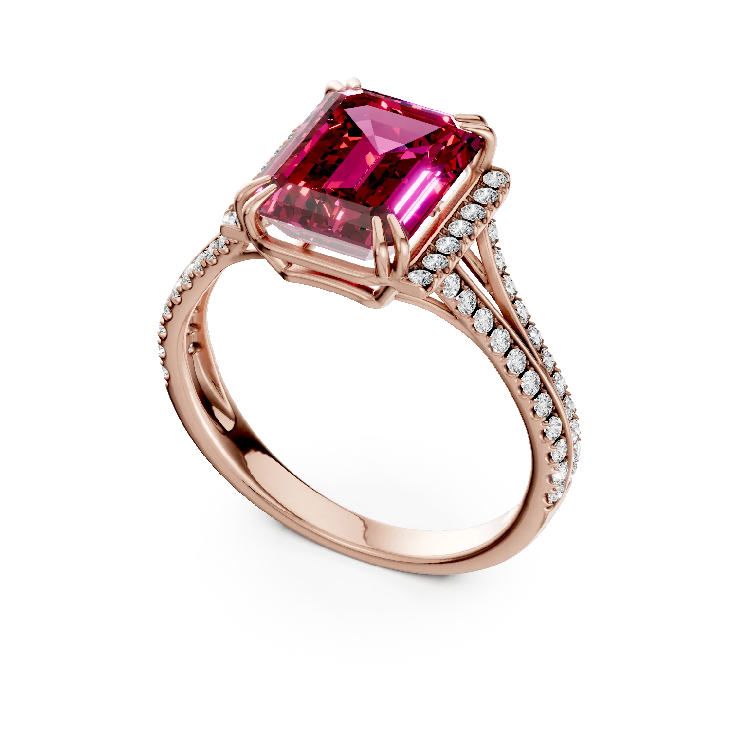 Inel din aur roz cu rubin si diamante de 3.4ct create in laborator