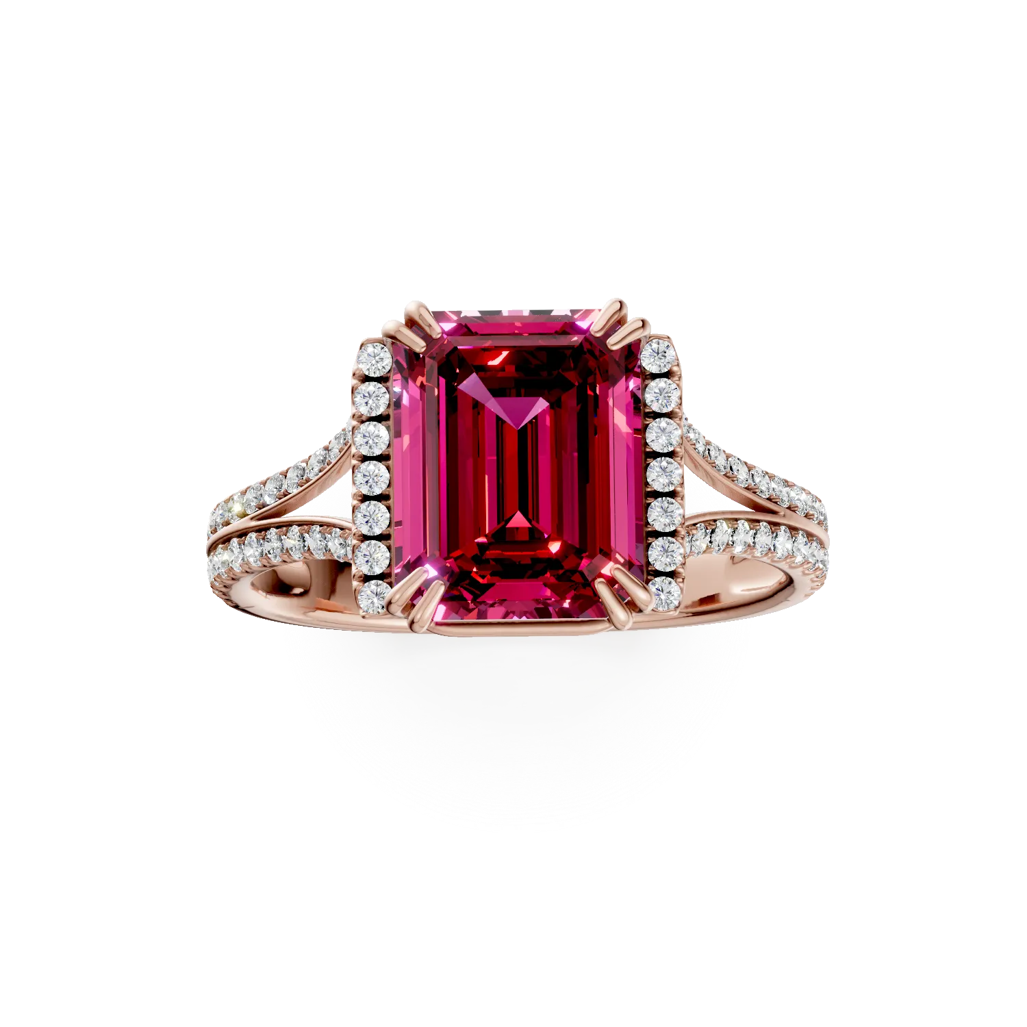 Inel din aur roz cu rubin si diamante de 3.4ct create in laborator