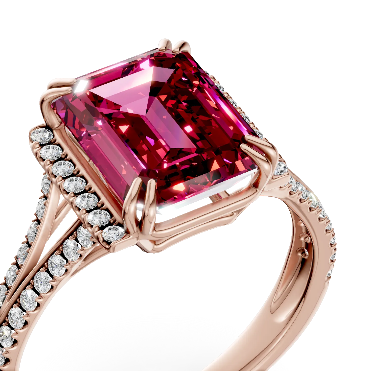 Inel din aur roz cu rubin si diamante de 3.4ct create in laborator