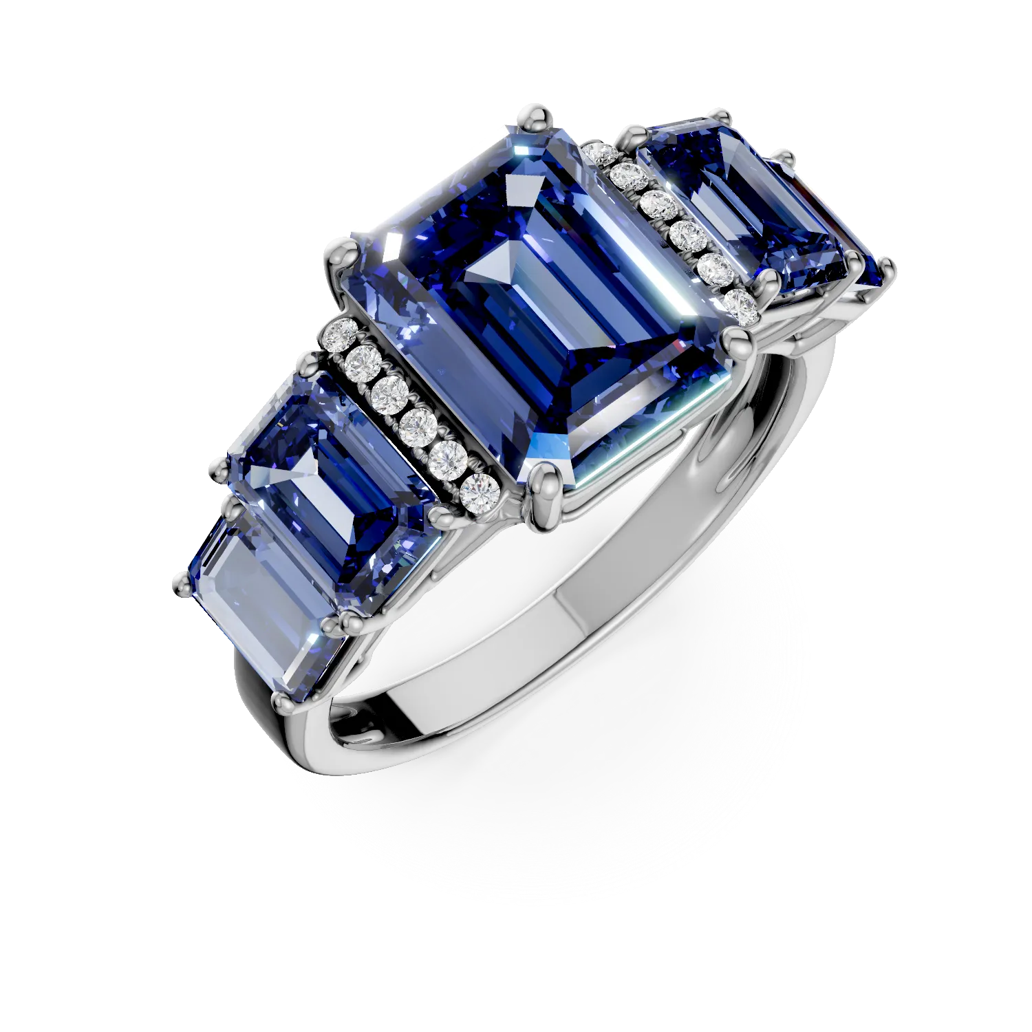 Inel din aur alb cu safire si diamante de 5.06ct create in laborator