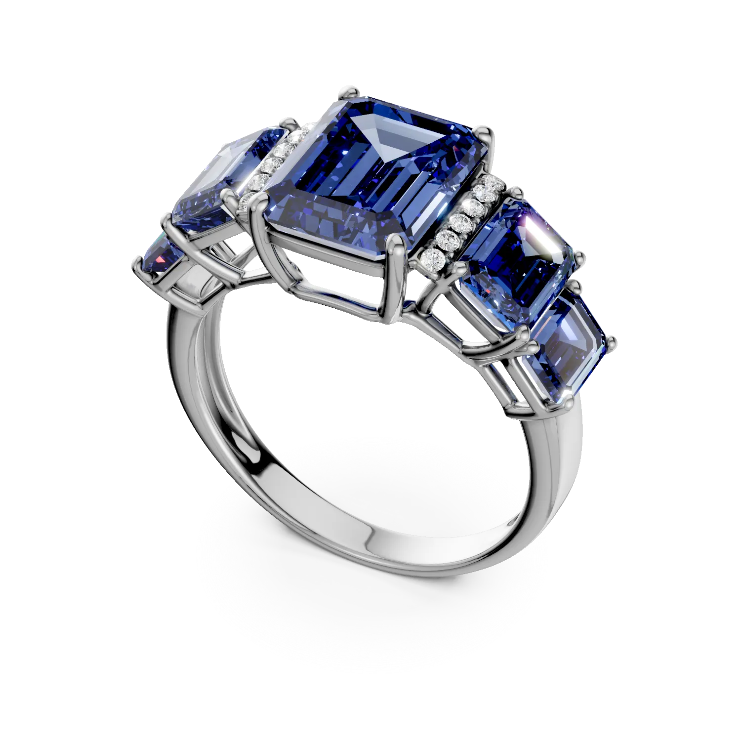 Inel din aur alb cu safire si diamante de 5.06ct create in laborator