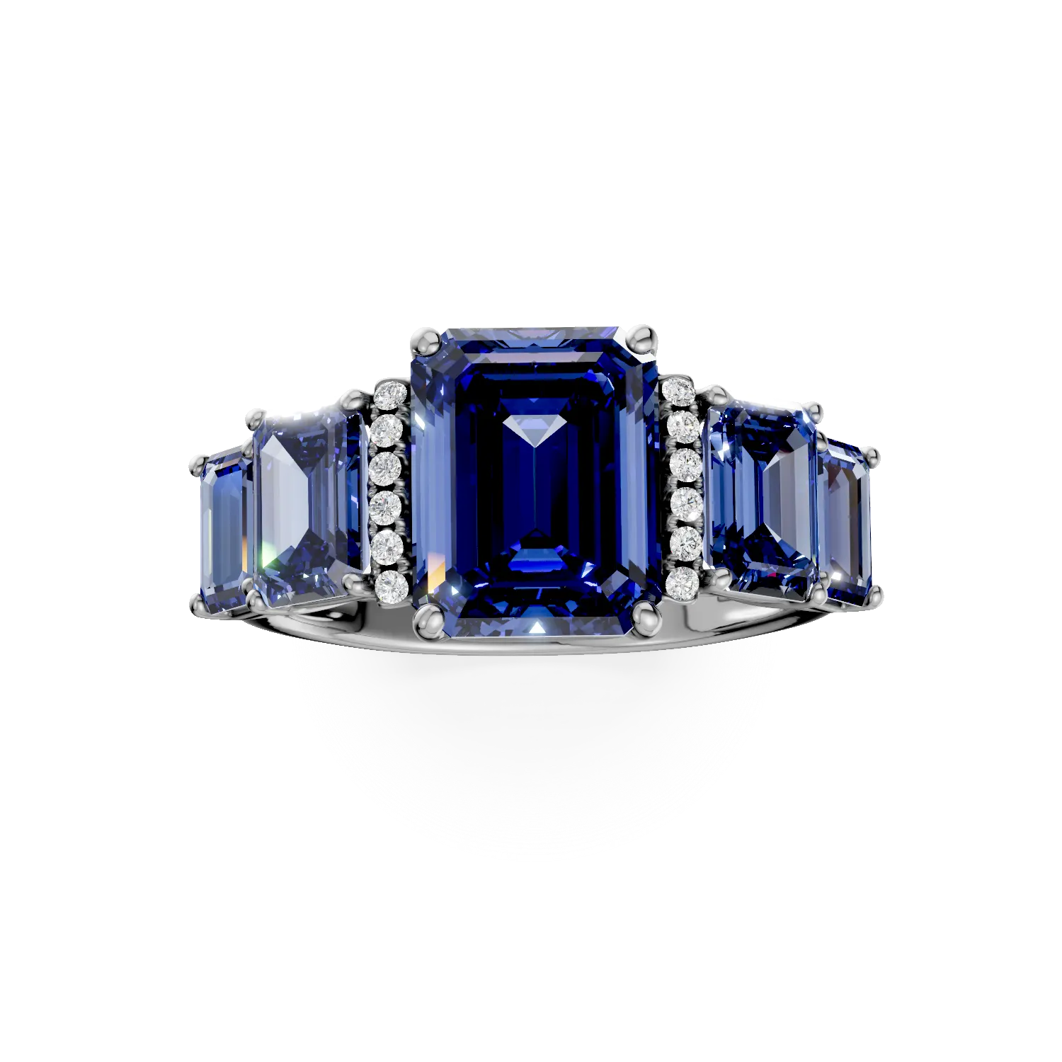 Inel din aur alb cu safire si diamante de 5.06ct create in laborator