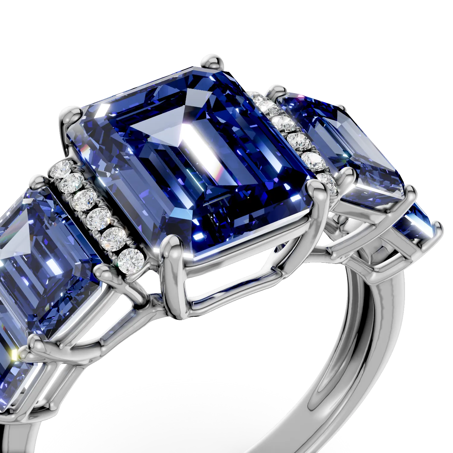 Inel din aur alb cu safire si diamante de 5.06ct create in laborator
