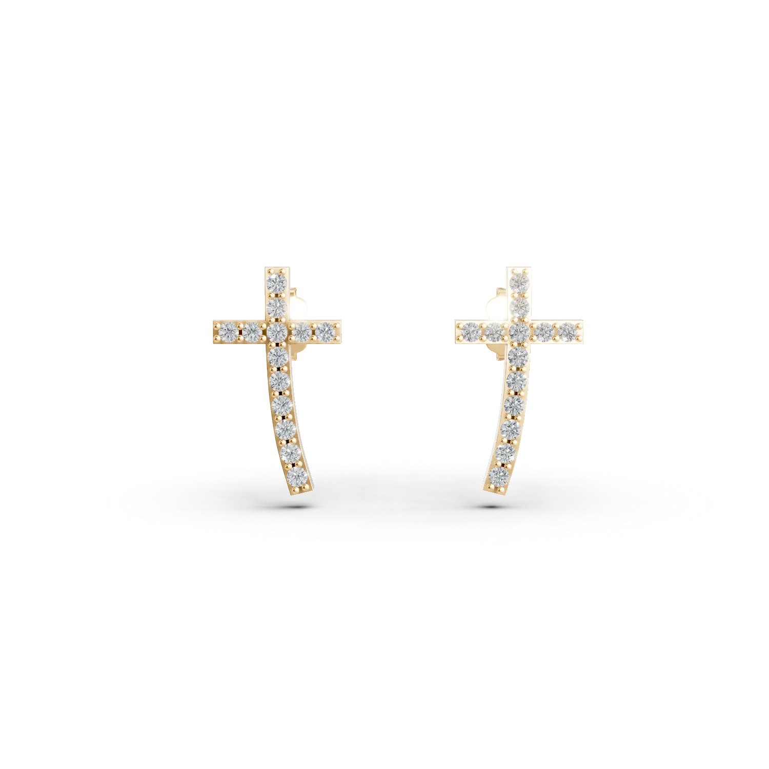 Cercei cruciulite din aur galben cu zirconii