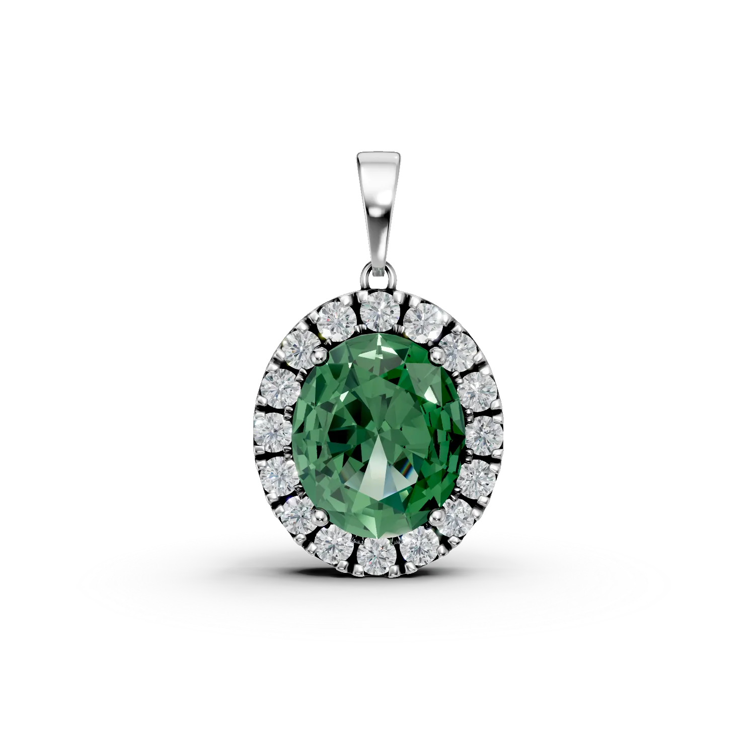 Pandantiv din aur alb cu smarald si diamante de 2.53ct create in laborator