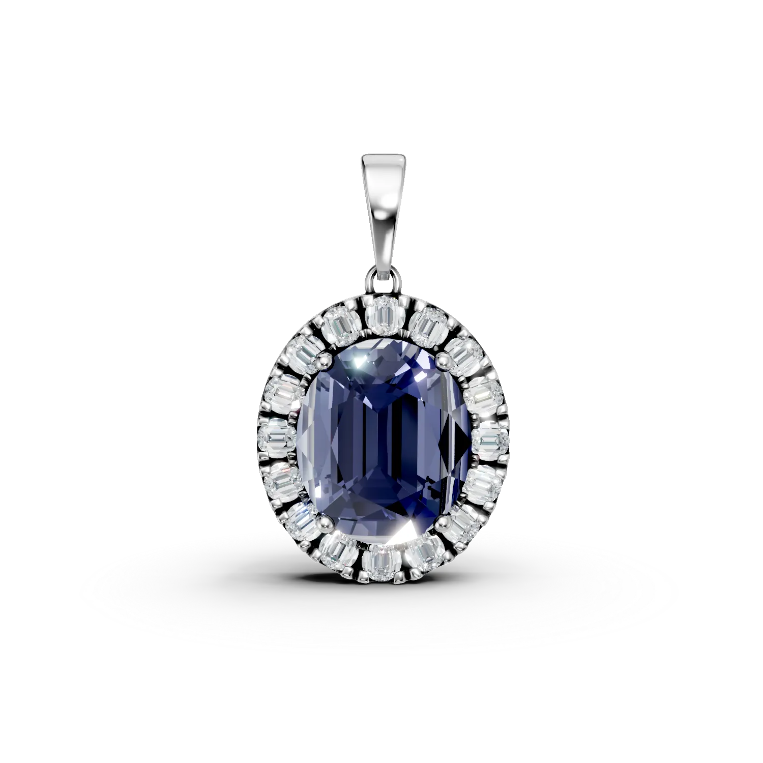 Pandantiv din aur alb cu smarald si diamante de 3.81ct create in laborator