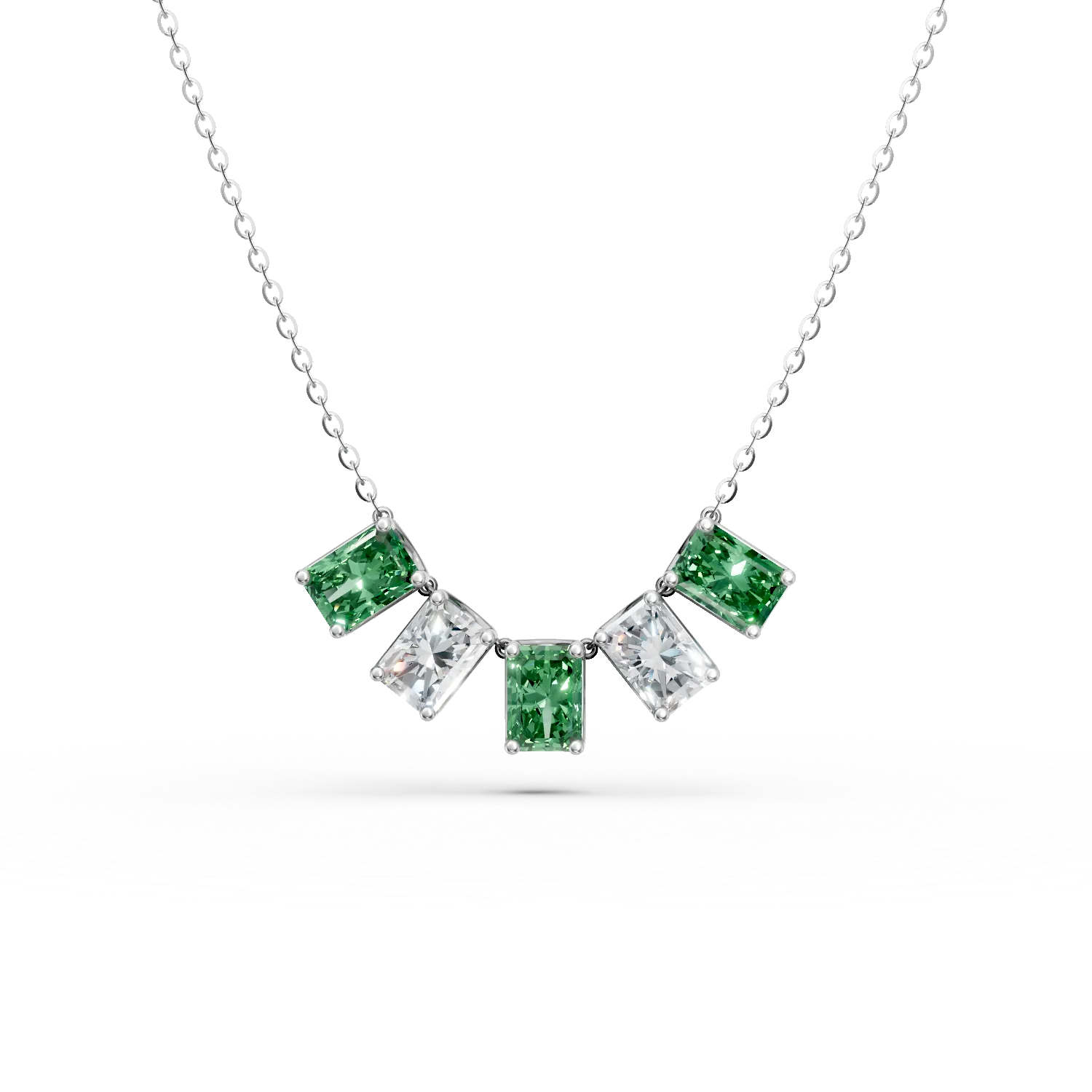 Lant cu pandantiv din aur alb cu smaralde si diamante de 1.4ct create in laborator