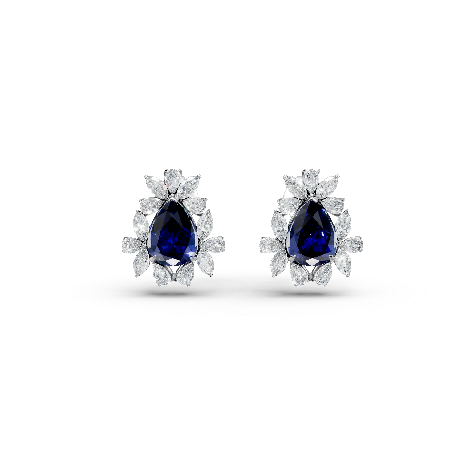 Cercei din aur alb cu safire si diamante de 6.64ct create in laborator
