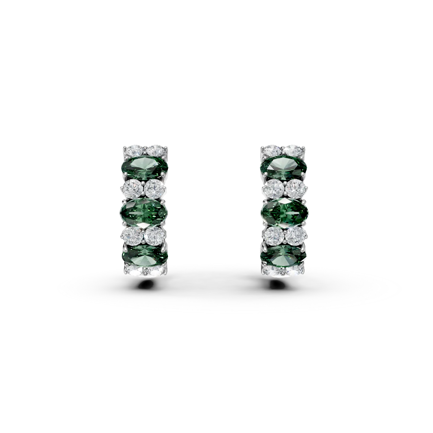 Cercei creole din aur alb cu smaralde si diamante de 1.93ct create in laborator