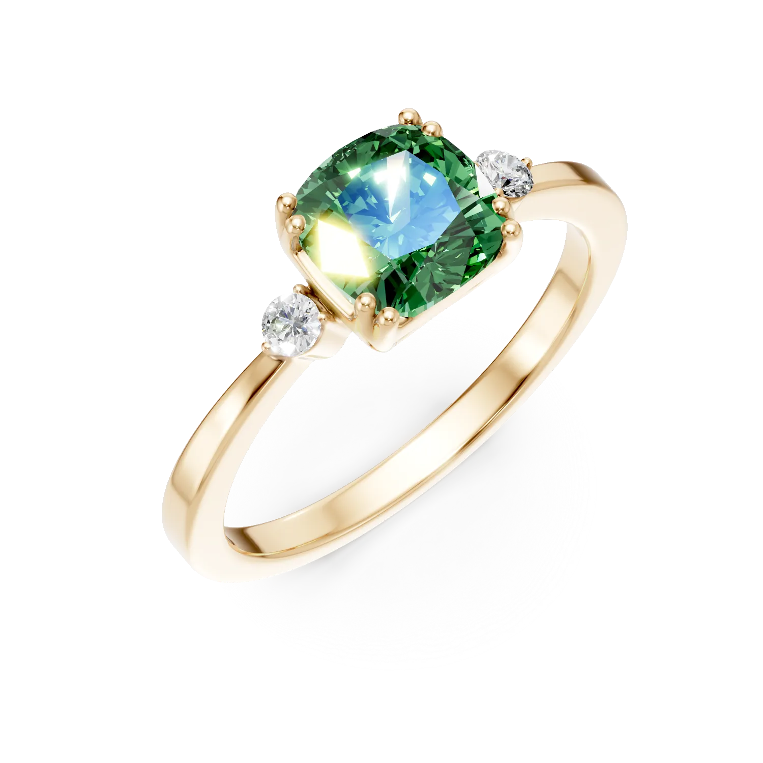Inel din aur galben cu smarald si diamante de 0.86ct create in laborator