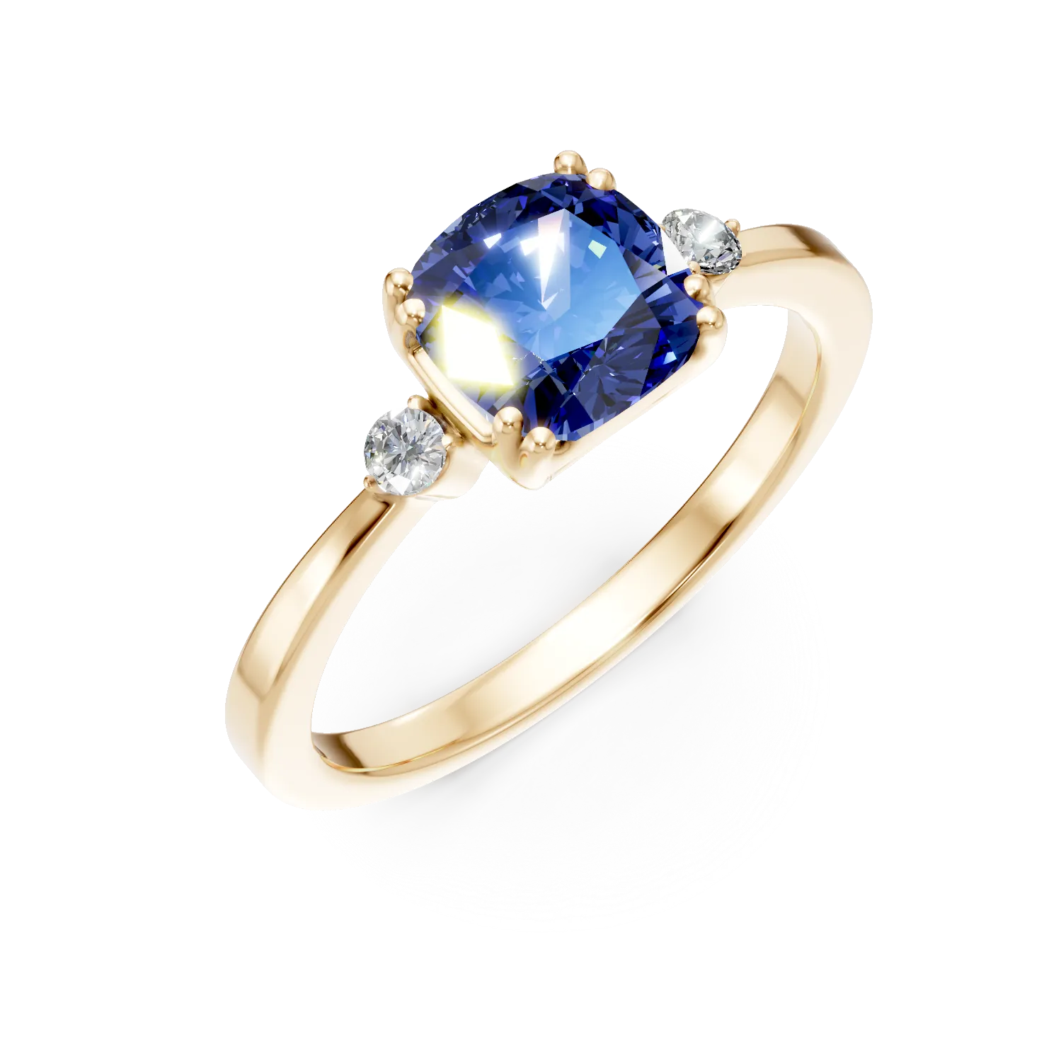 Inel din aur galben cu safir si diamante de 1.3ct create in laborator