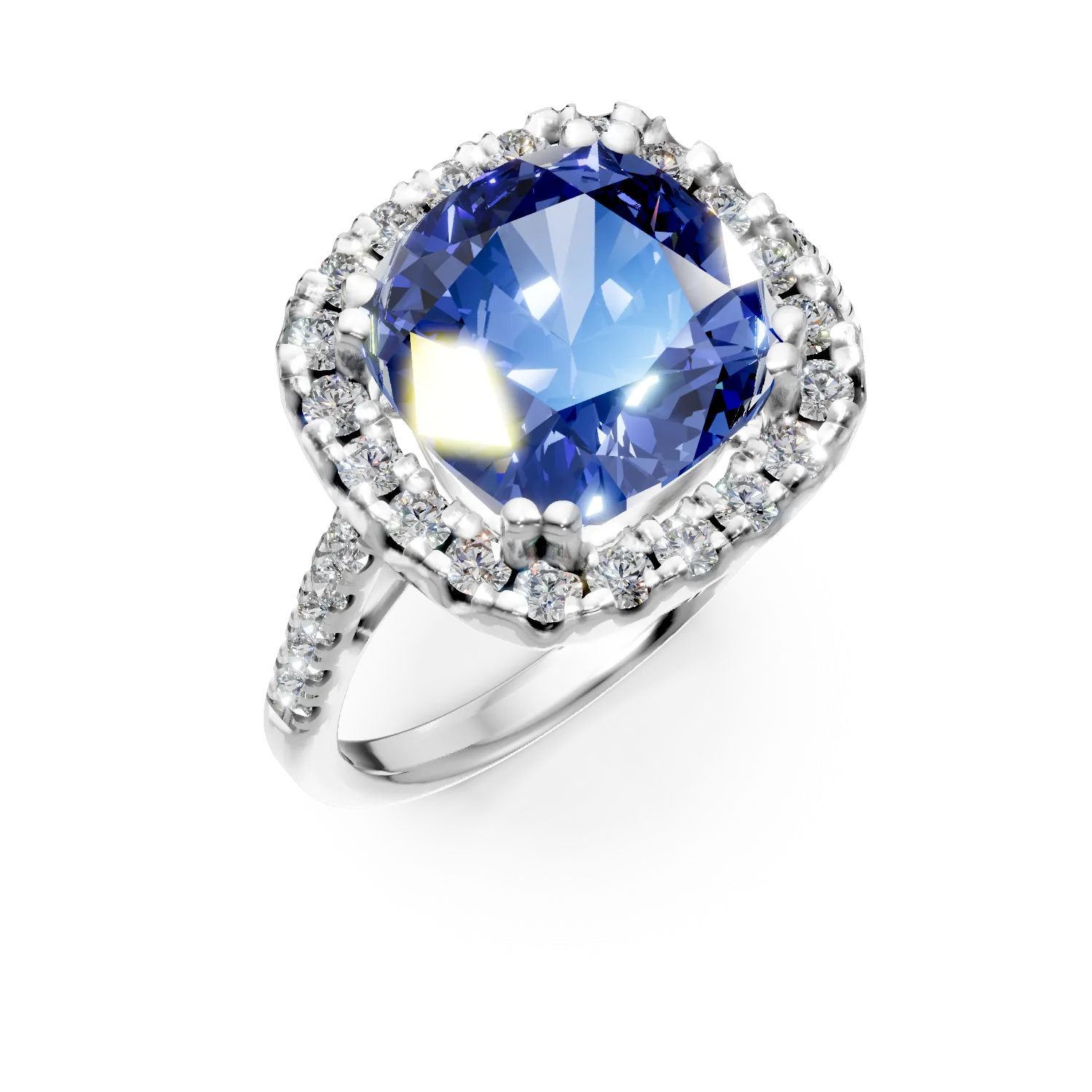 Inel din aur alb cu safir si diamante de 6.1ct create in laborator
